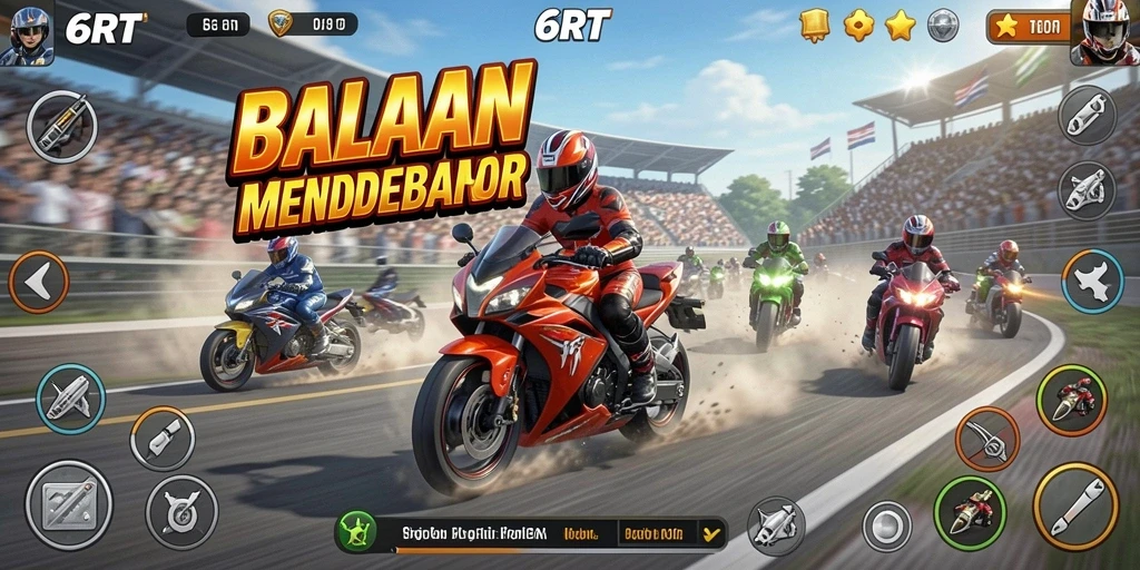 Tampilan gameplay seru dari balapan motor di 6RT.