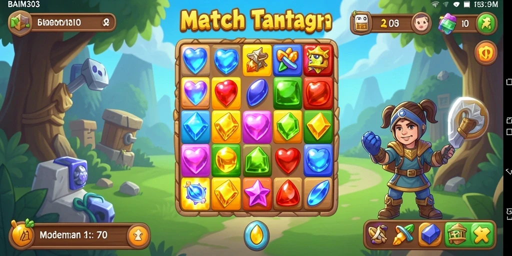Tampilan gameplay BAIM303 dengan tantangan Match-3 yang seru.