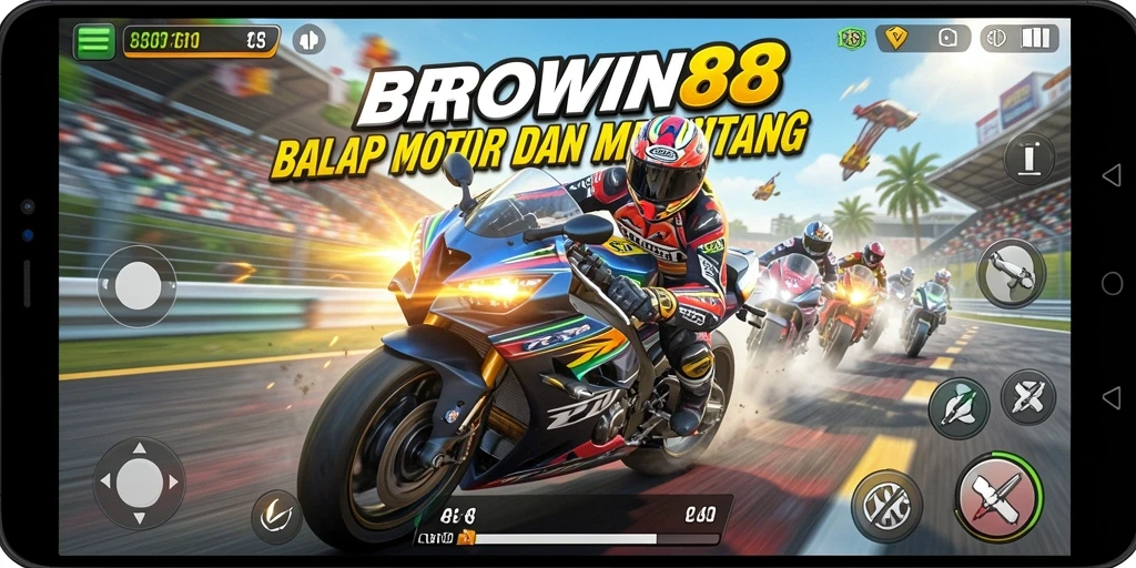 Tampilan gameplay BROWIN88 dengan aksi balap motor yang mendebarkan.