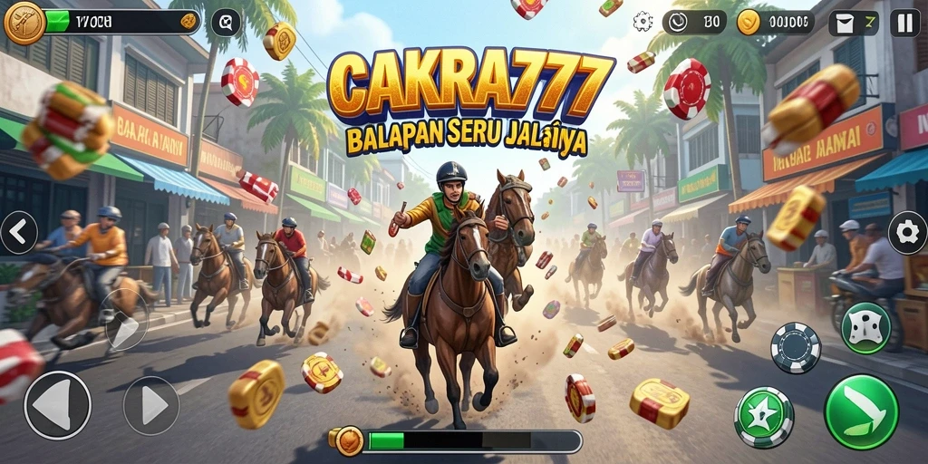 Tampilan gameplay mendebarkan di CAKRA777 dengan mobil balap yang melaju kencang.