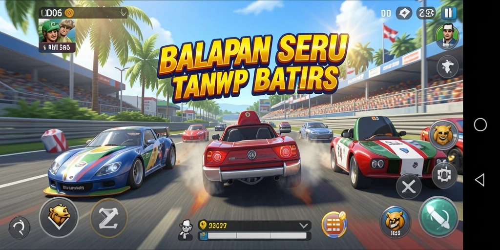 Screenshot D06 menampilkan aksi balapan menegangkan di lintasan yang indah.