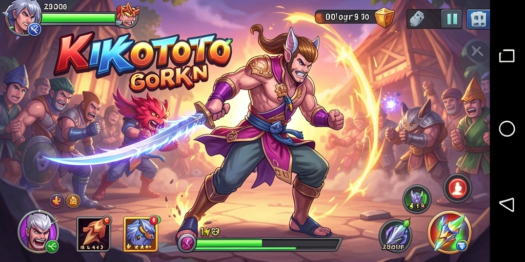 Screenshot gameplay KIKOTOTO menampilkan pertarungan mendebarkan dan teknik unik.