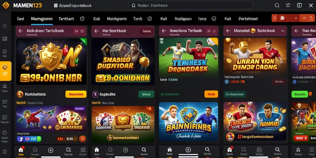 Screenshot utama MAMEN123 menampilkan antarmuka aplikasi Sportsbook yang menarik.