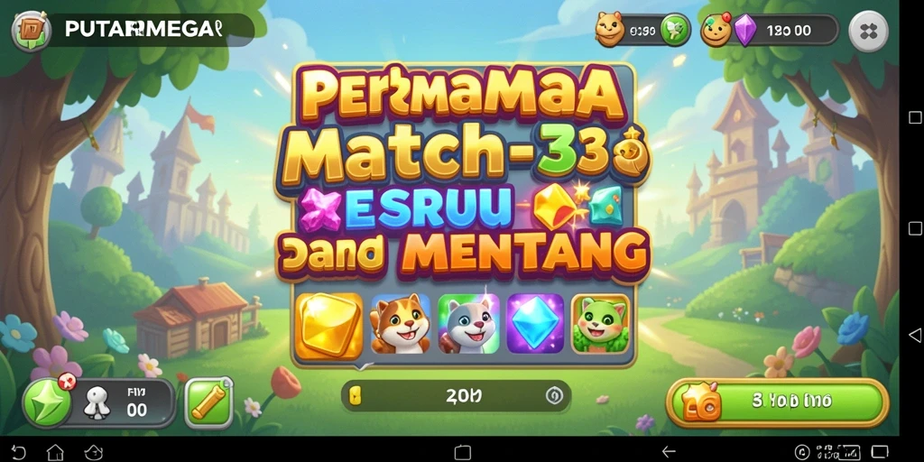 Screenshot gameplay PUTARMEGA yang menunjukkan aksi seru permainan Match-3.