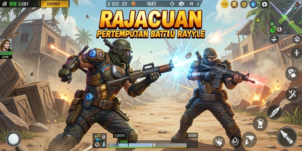 Tampilan gameplay RAJACUAN yang mendebarkan dalam arena Battle Royale.