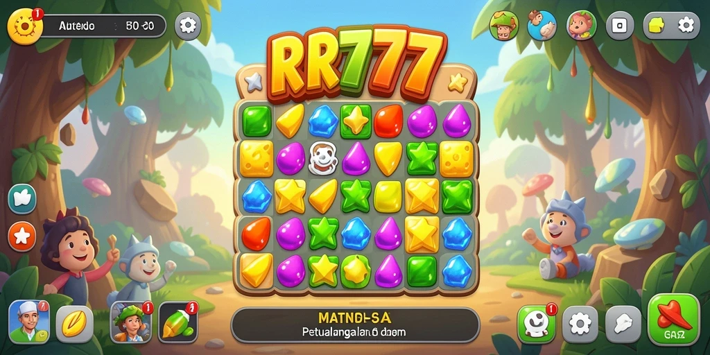 Tampilan seru dari gameplay Match-3 di RR777.