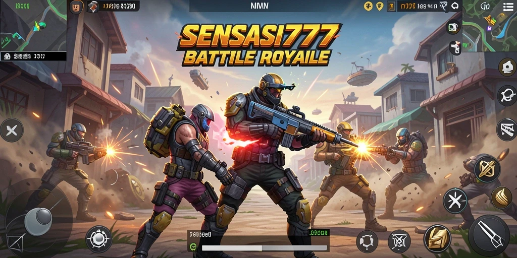 Screenshot menampilkan aksi seru dalam SENSASI777, game Battle Royale yang mendebarkan.