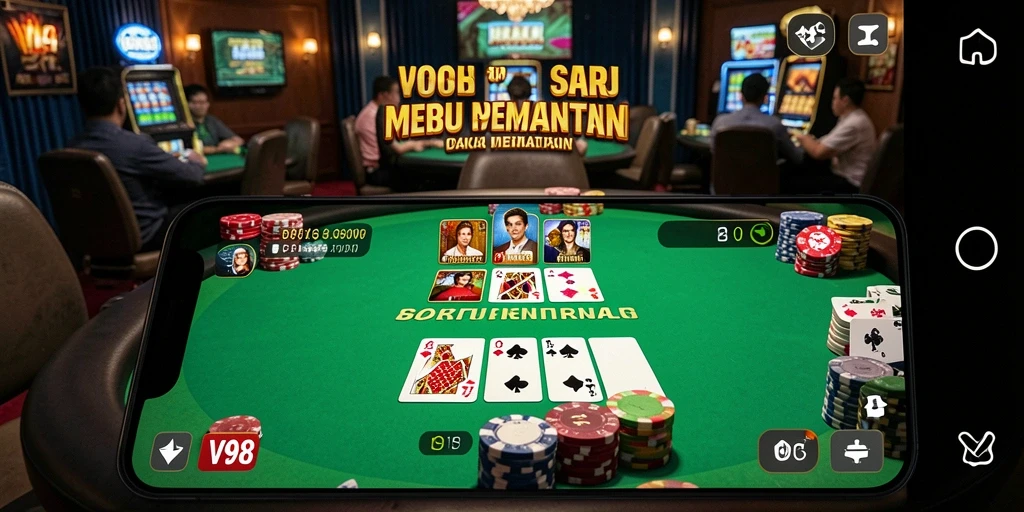 Gameplay seru V98 dengan tampilan meja poker yang menarik.