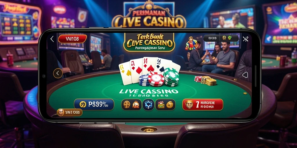 Screenshot gameplay Live Casino dengan dealer profesional dan suasana kasino.