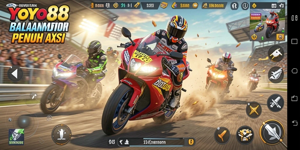 Gameplay seru di YOYO88 dengan balapan motor yang mendebarkan.